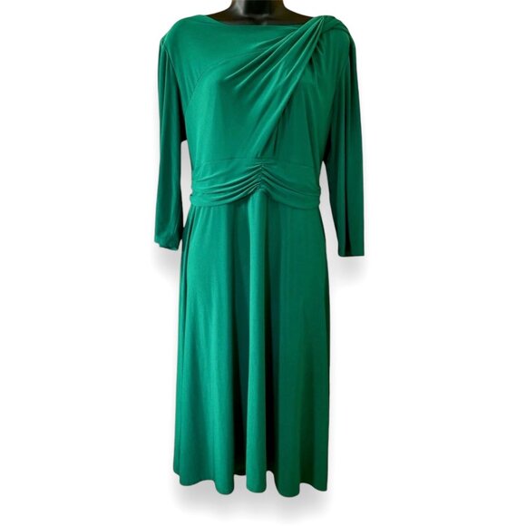 Serengeti Dress Emerald Green Twist Front Shoulder Long Sleeve Size Large Midi - Picture 1 of 13
